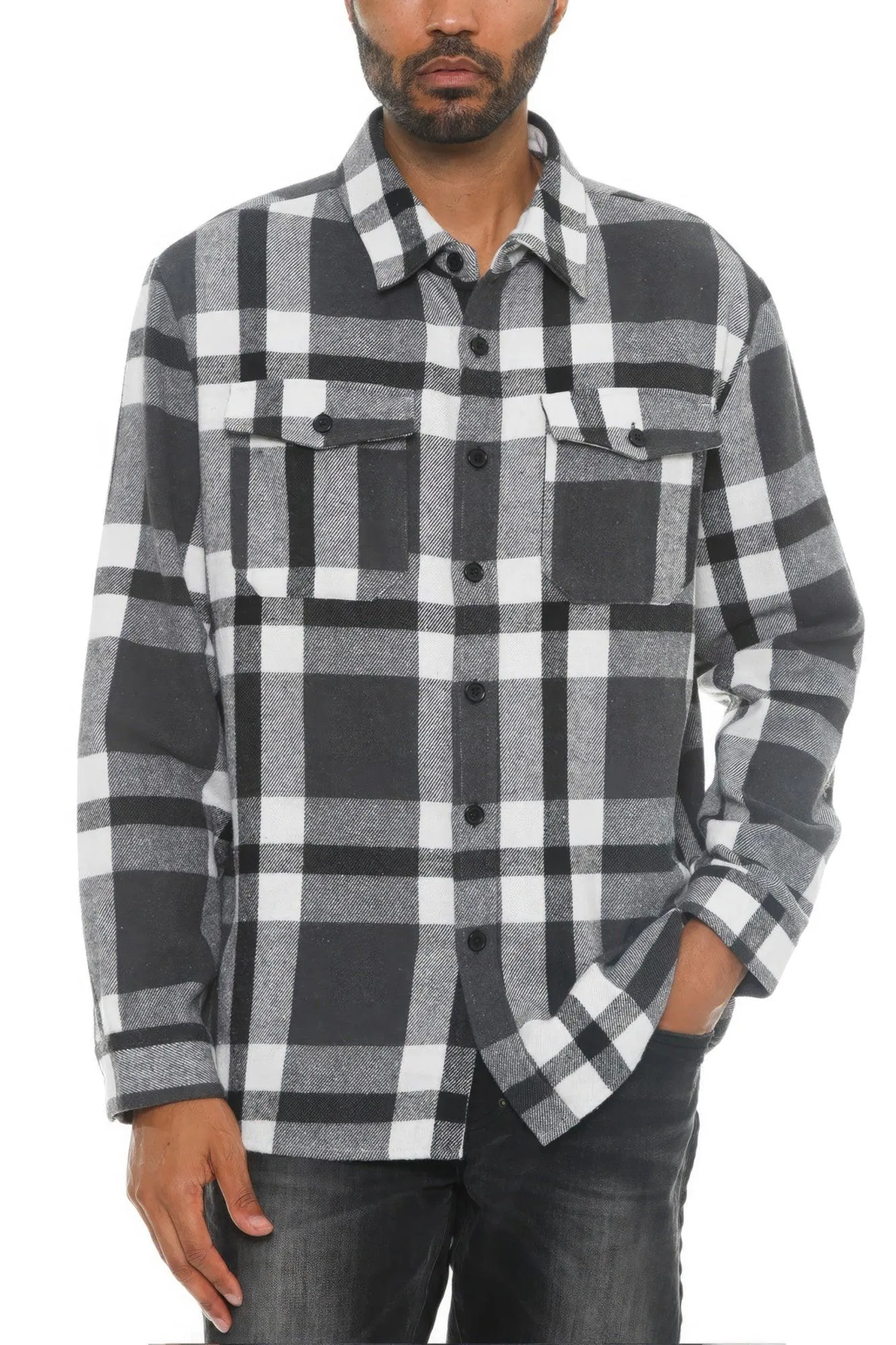 Men's Grey/Black Checkered Soft Flannel Shacket