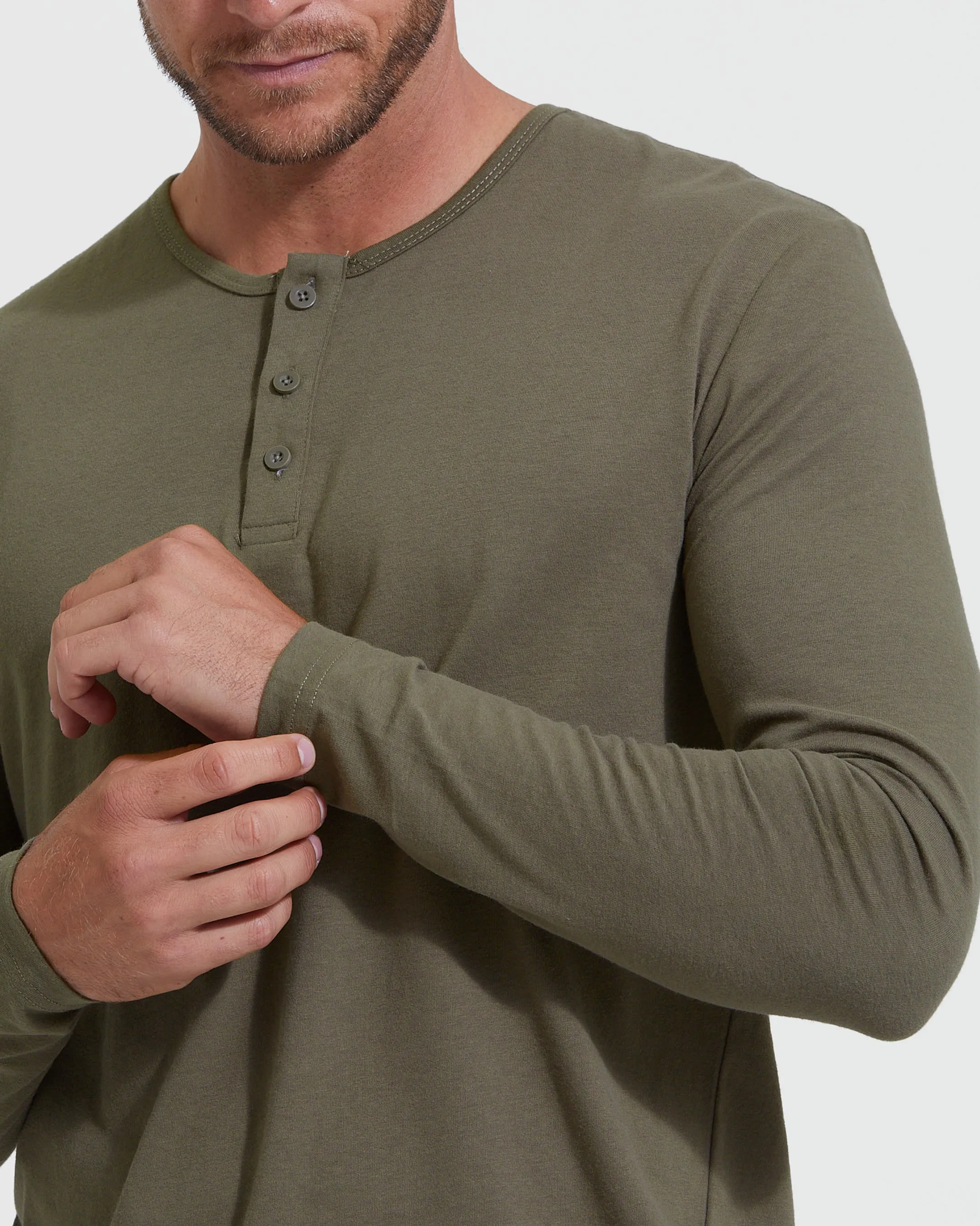 Military Green Long Sleeve Henley