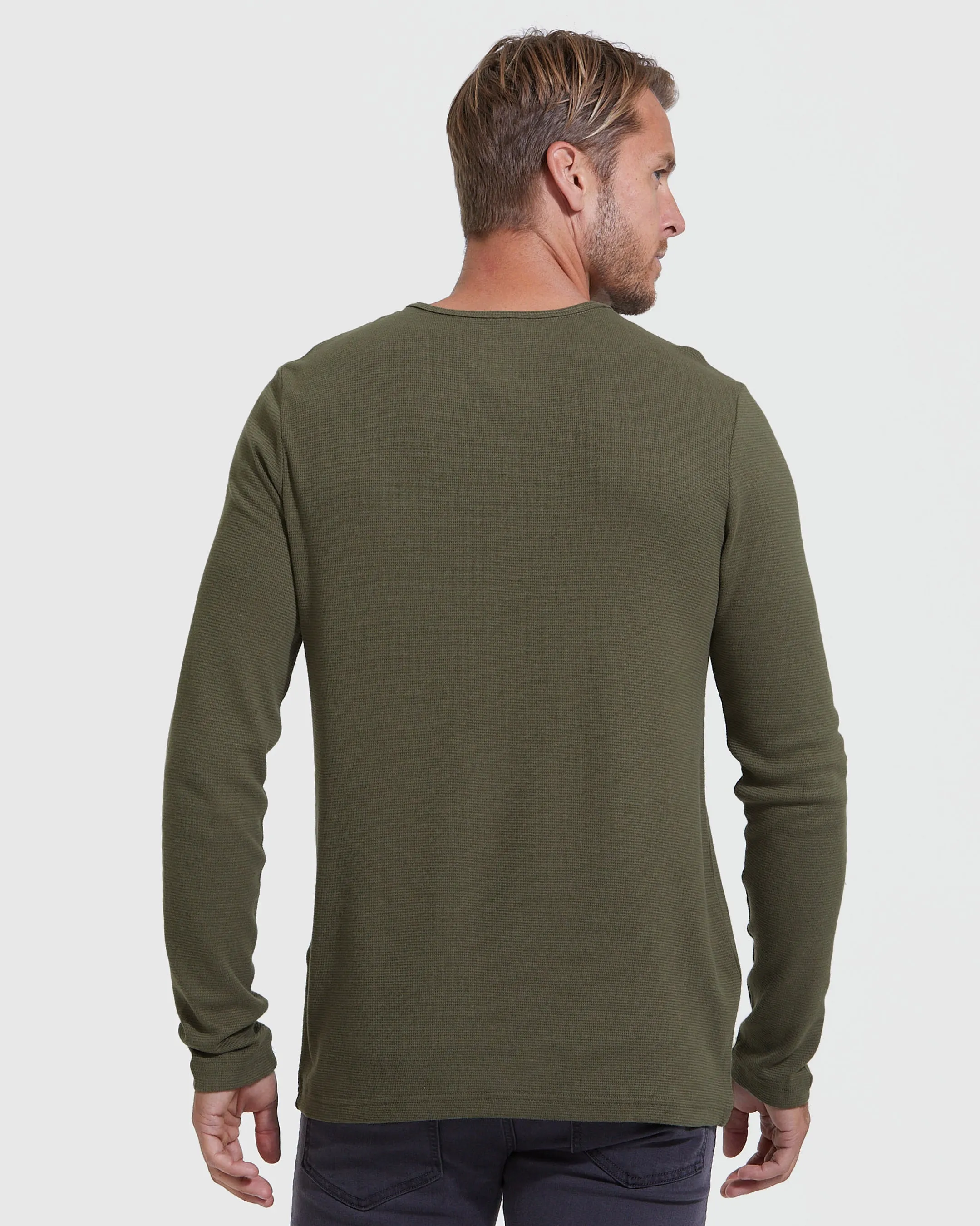 Military Green Waffle Long Sleeve Henley