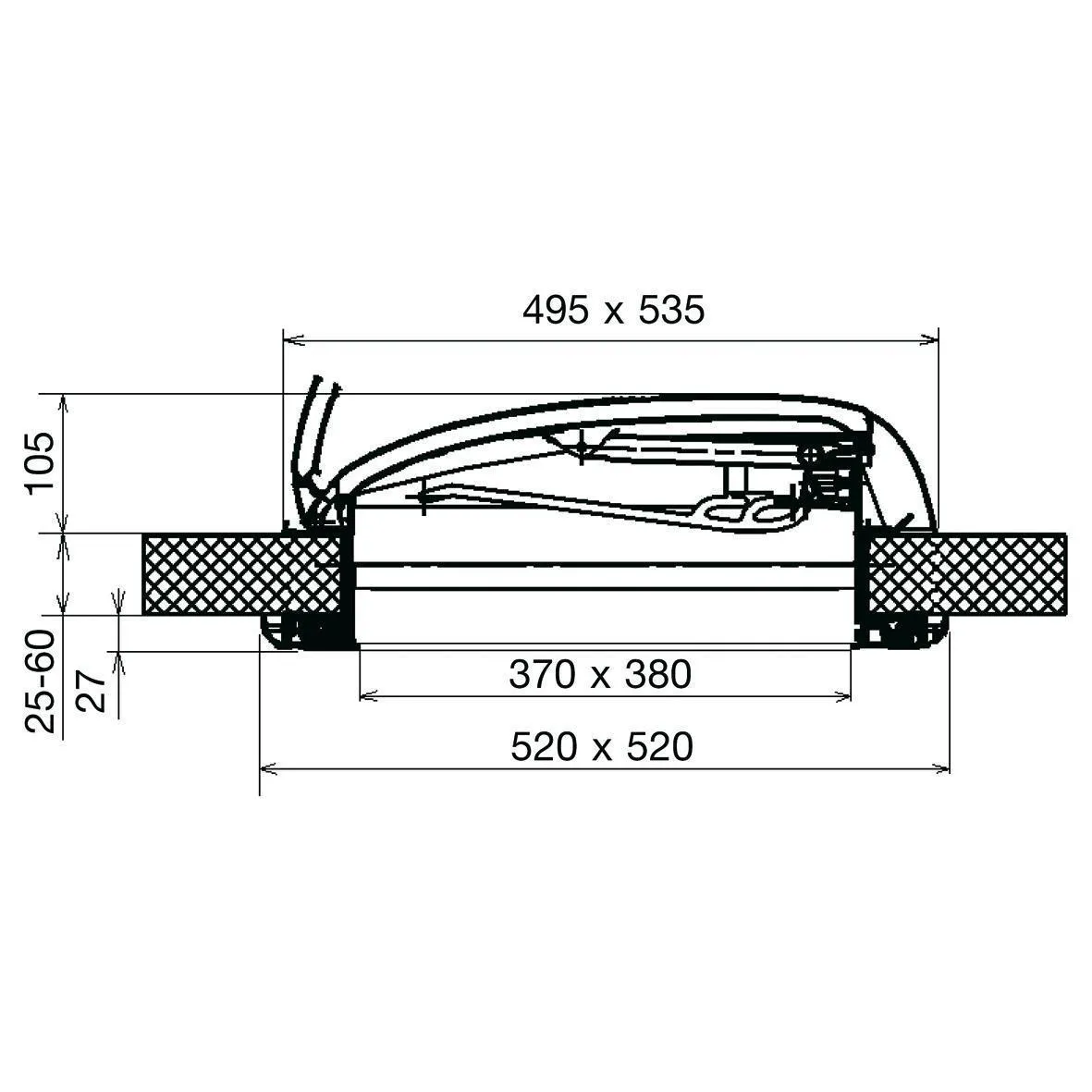 Mini Heki Style (25-42MM) No Ventilation (Motorhome) Rooflight