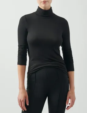 Modal Rib Long Sleeve Turtleneck, Black