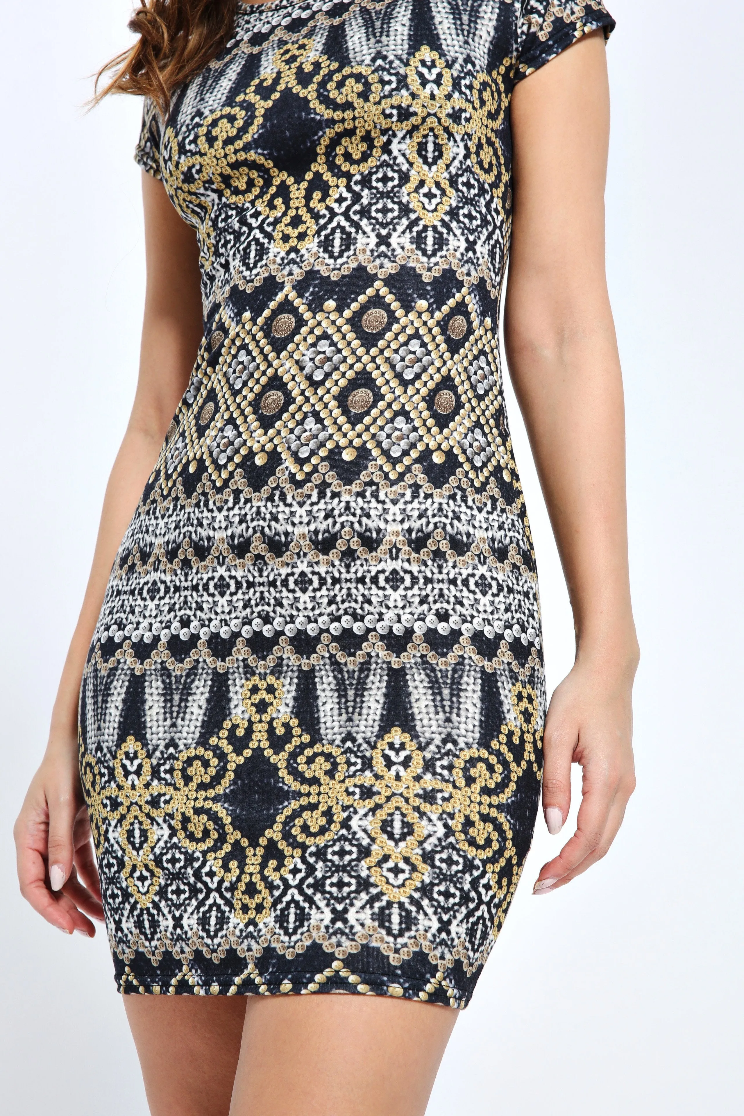 Multi Round Neck Printed Bodycon