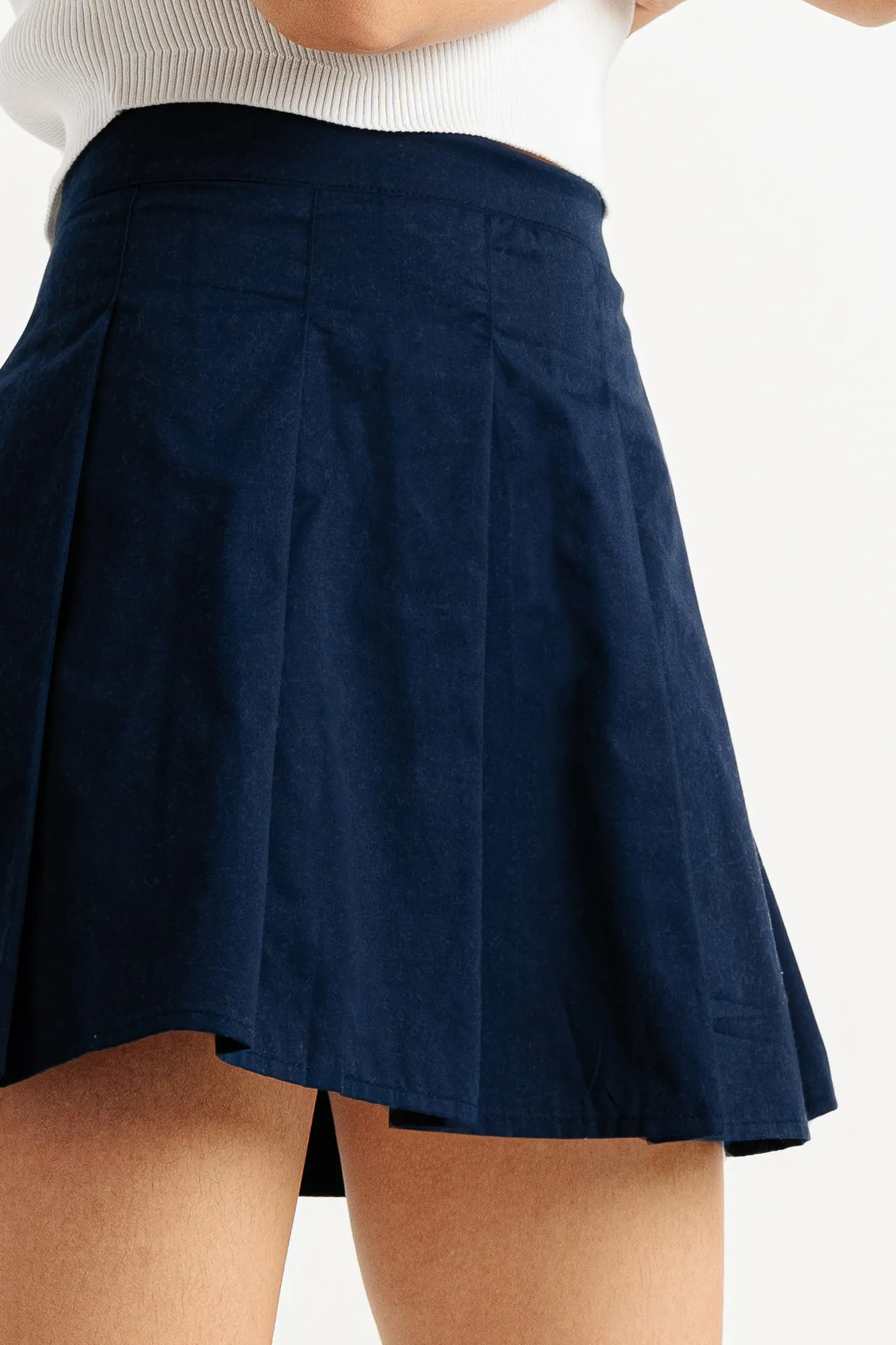 Navy Pleated Mini Skirt