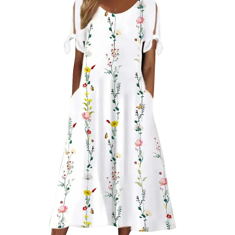 New A- Line Printed Women's Loose Comfortable Short Sleeve Dress