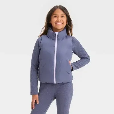 New - Girls' Reversible Puffer Vest - All in Motion ilac