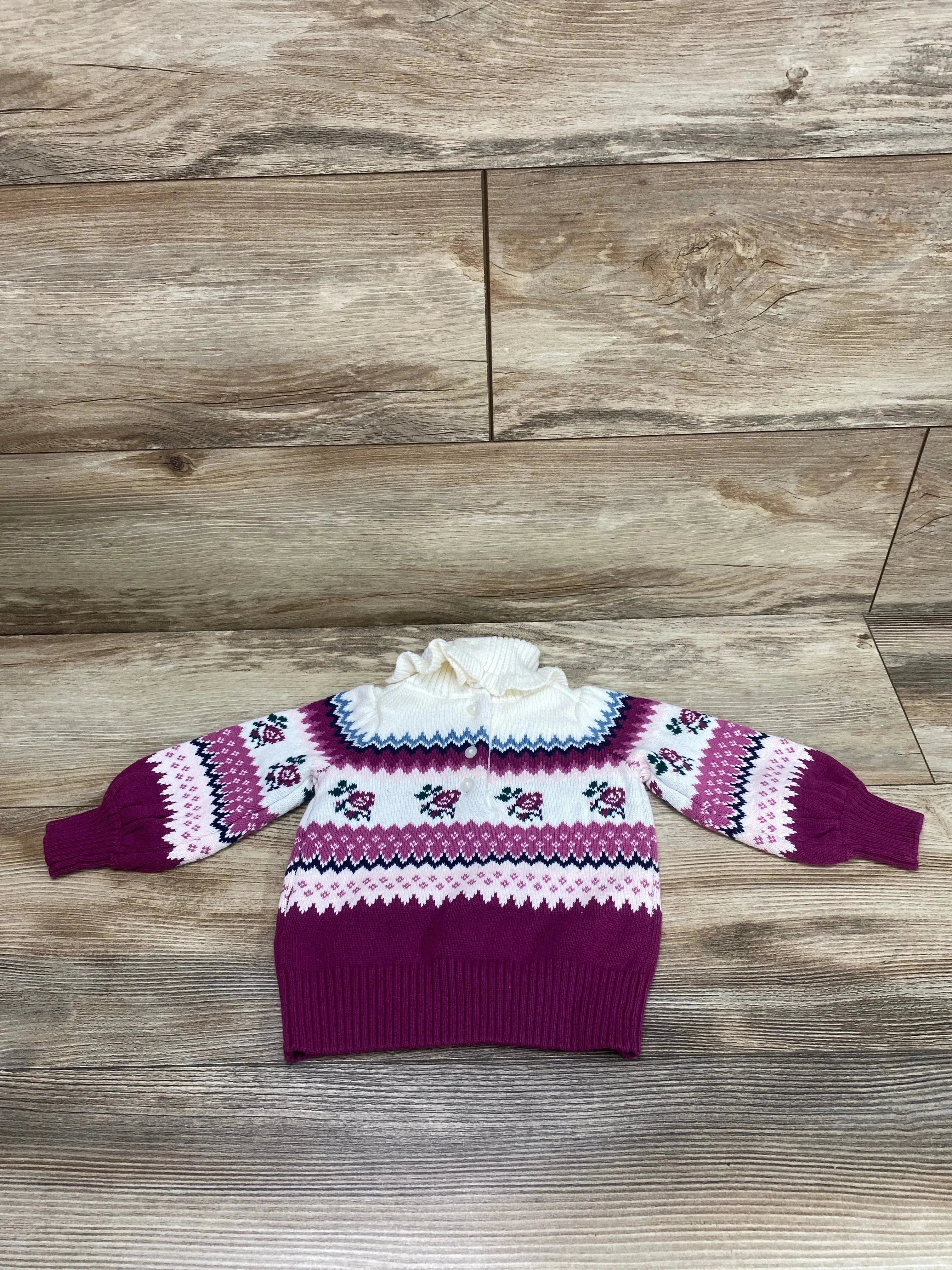 NEW Janie & Jack Rose Fair Isle Sweater White/Purple sz 6-12m