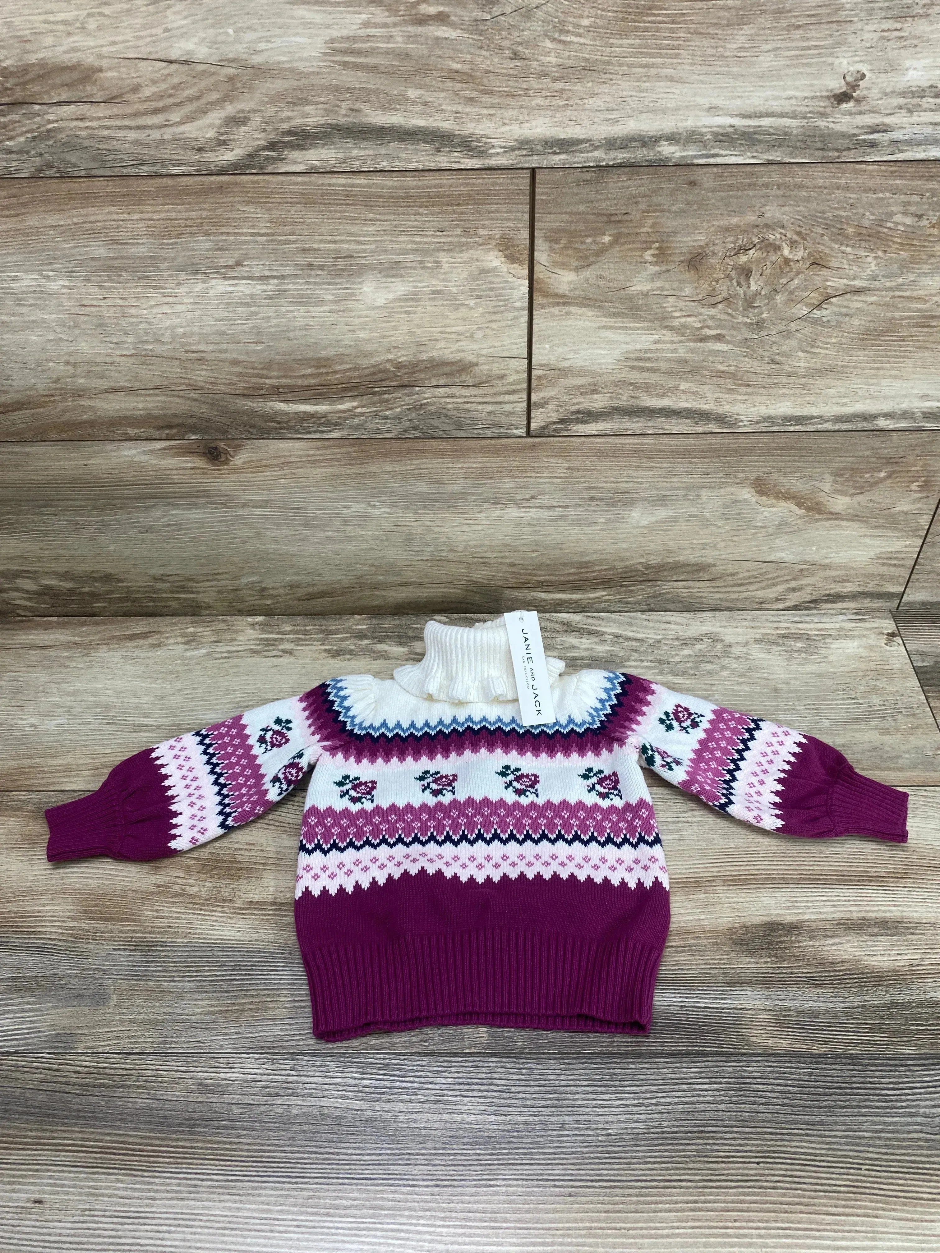 NEW Janie & Jack Rose Fair Isle Sweater White/Purple sz 6-12m