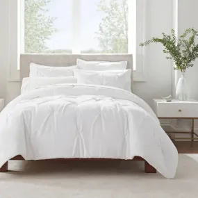 New - Serta Comforter Set Pleated Stain-Resistant Antimicrobial, White, Twin/TwinXL