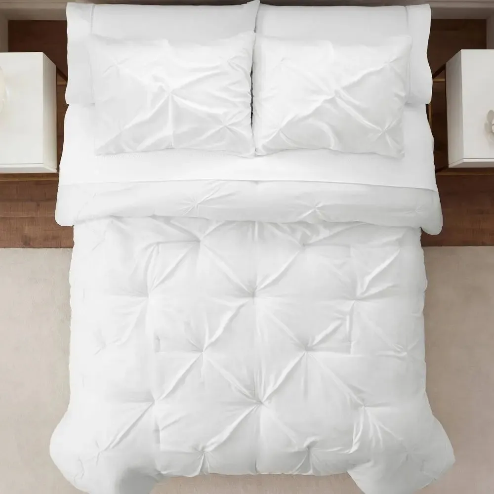 New - Serta Comforter Set Pleated Stain-Resistant Antimicrobial, White, Twin/TwinXL