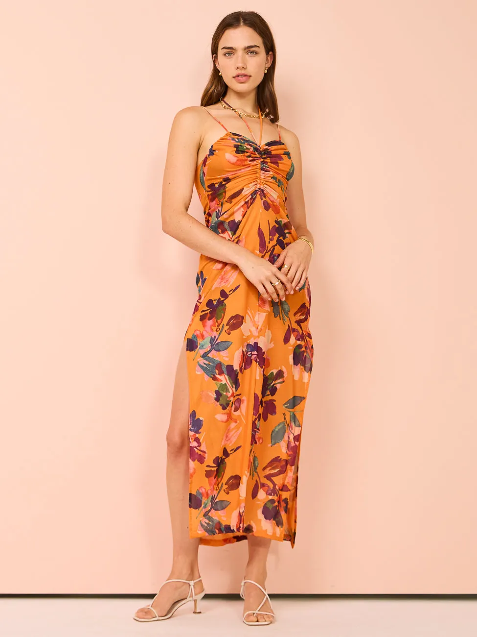 One Fell Swoop Amara Stretch Doubled Dress in Tangerine Field