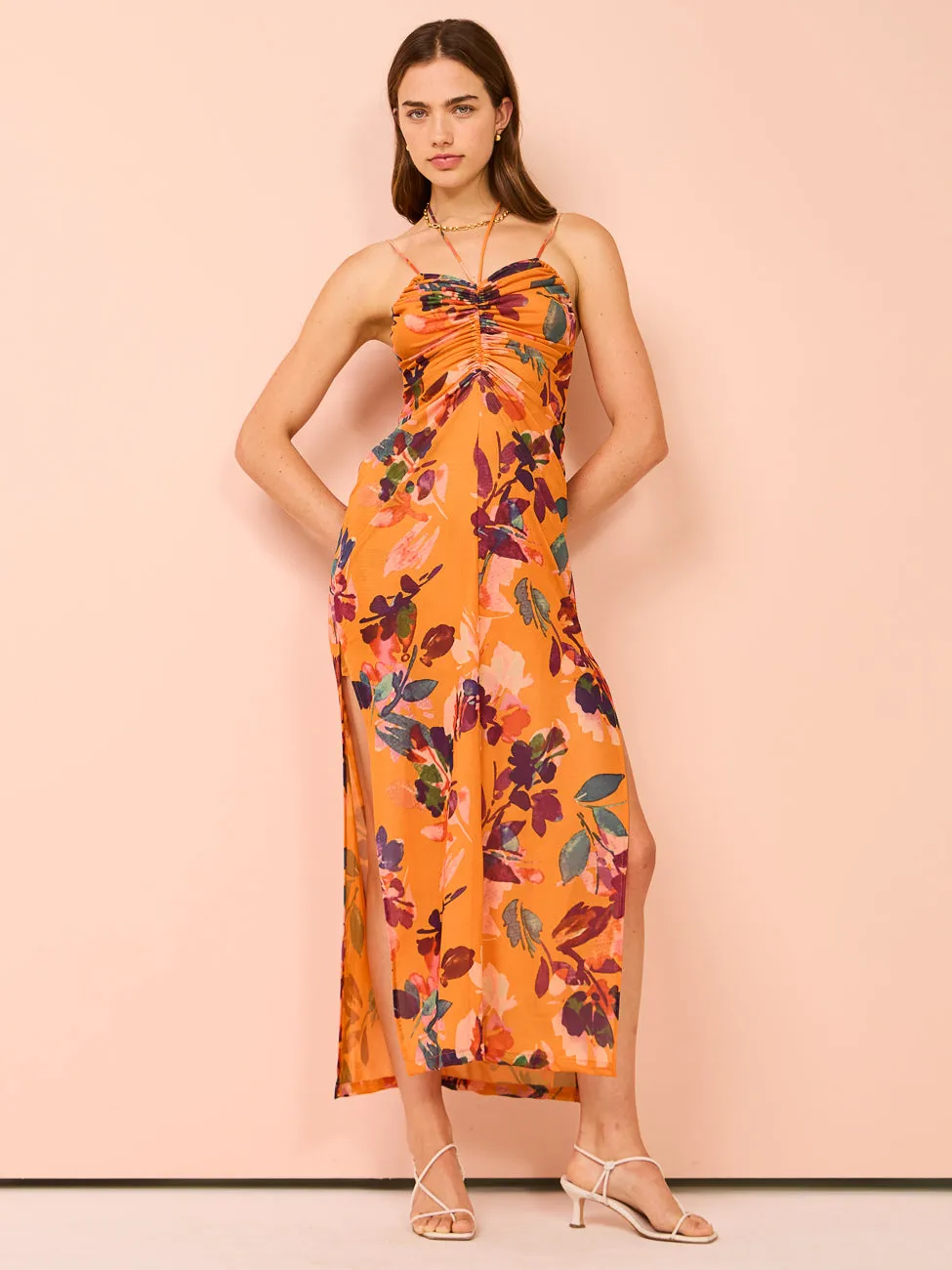 One Fell Swoop Amara Stretch Doubled Dress in Tangerine Field