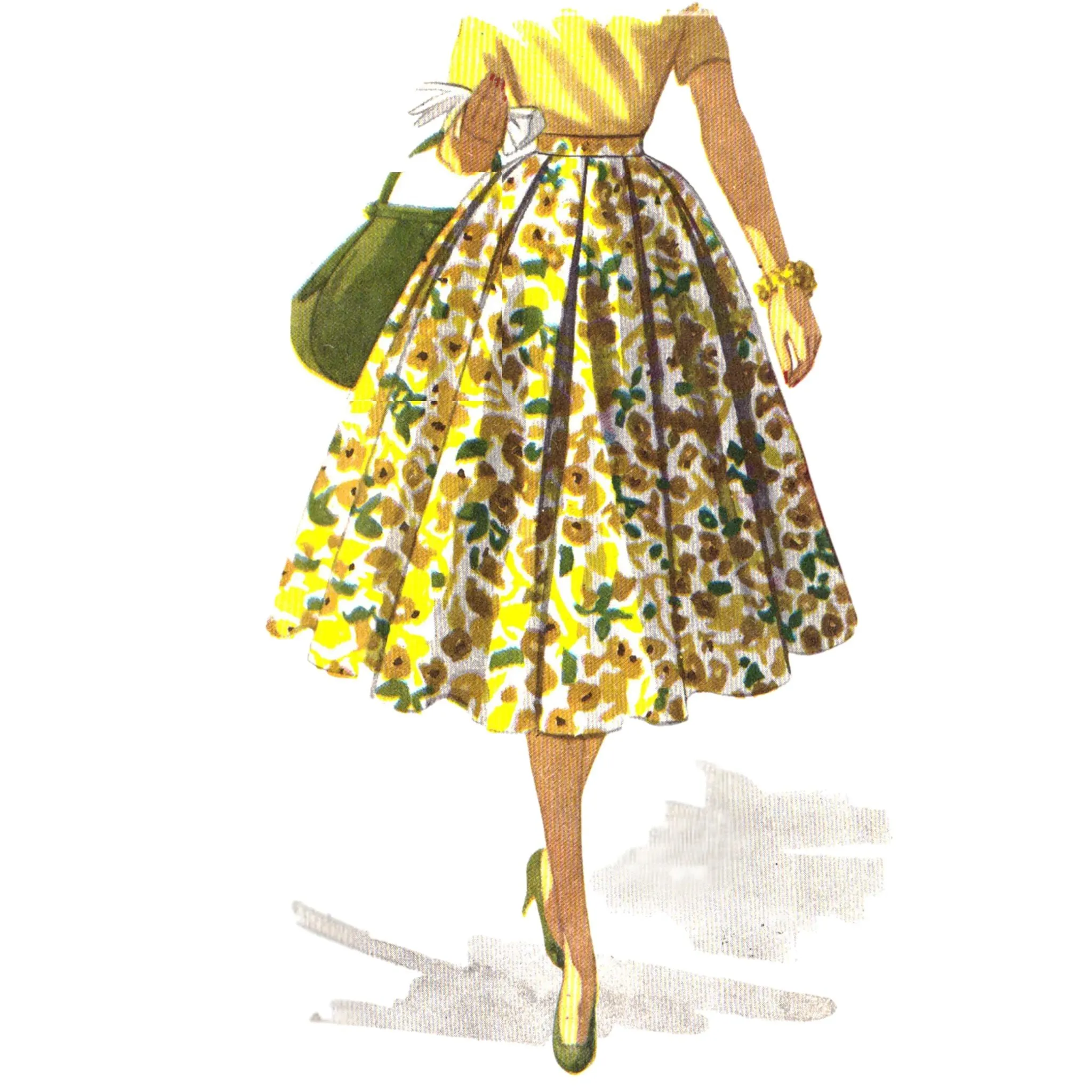 PDF - 1950s Sewing Pattern, Soft Box Pleated Circle Skirt - Multi-sizes - Download