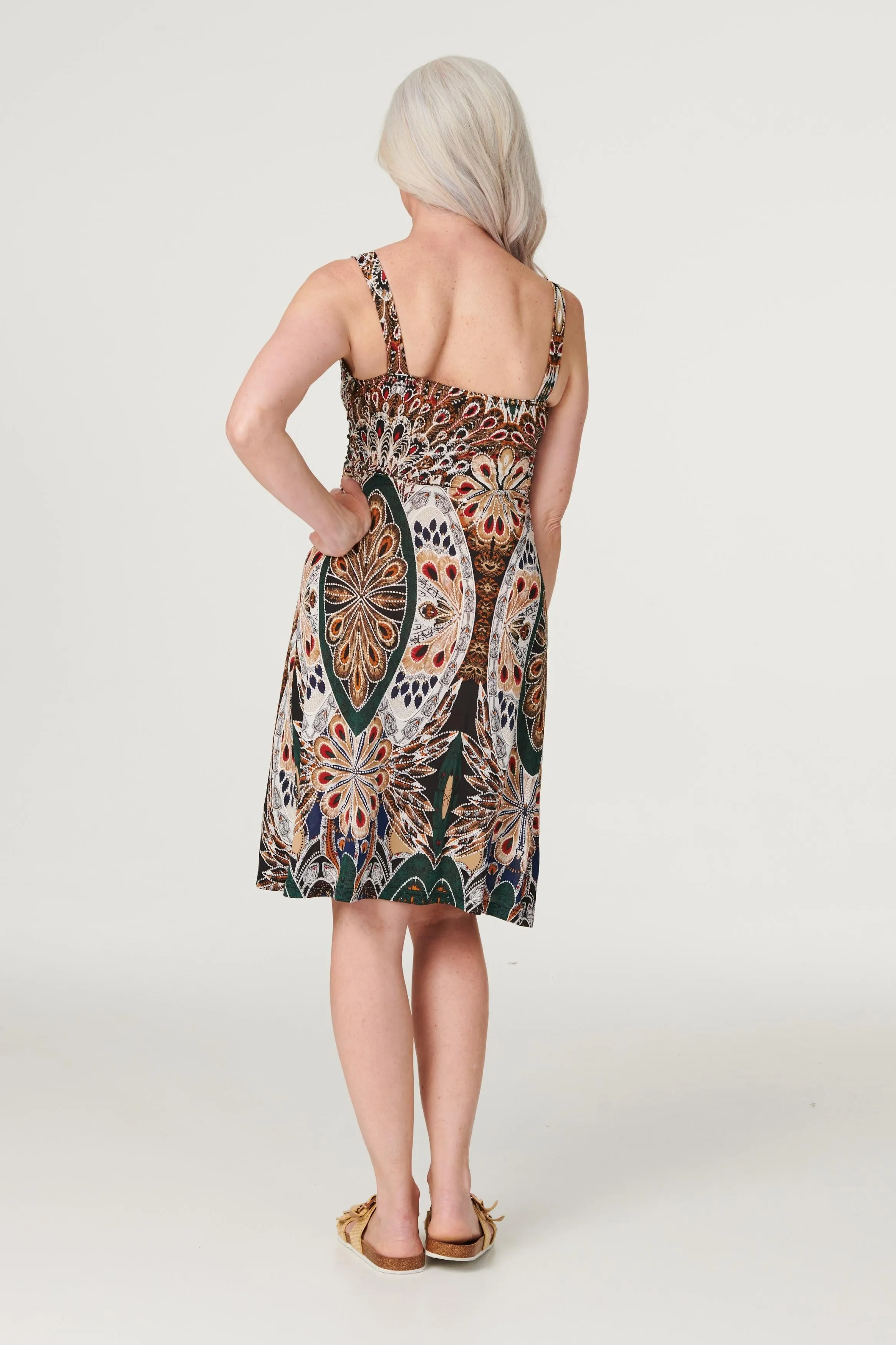 Peacock Print Empire Dress