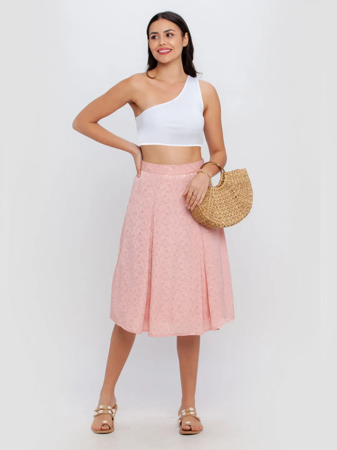 Pink Printed Pleated Skirt