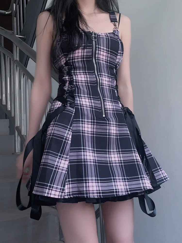 Plaid pleated dress KF82094