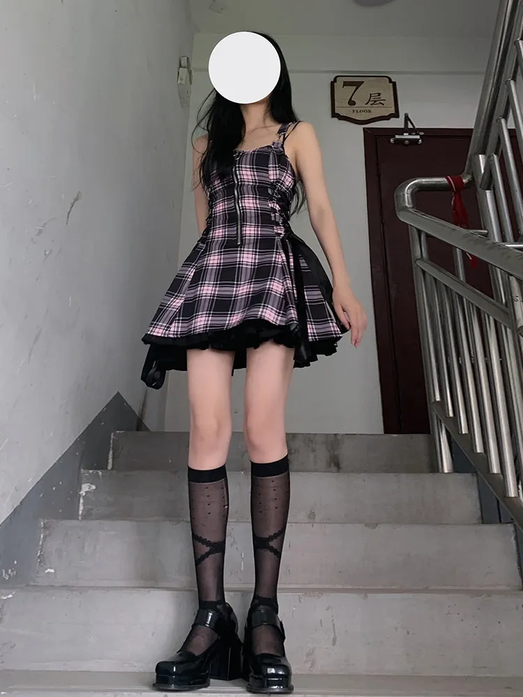 Plaid pleated dress KF82094