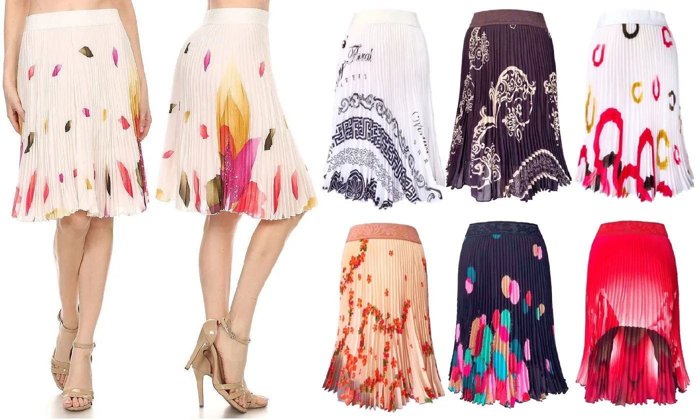 Pleated Flowy Knee Length Skirt