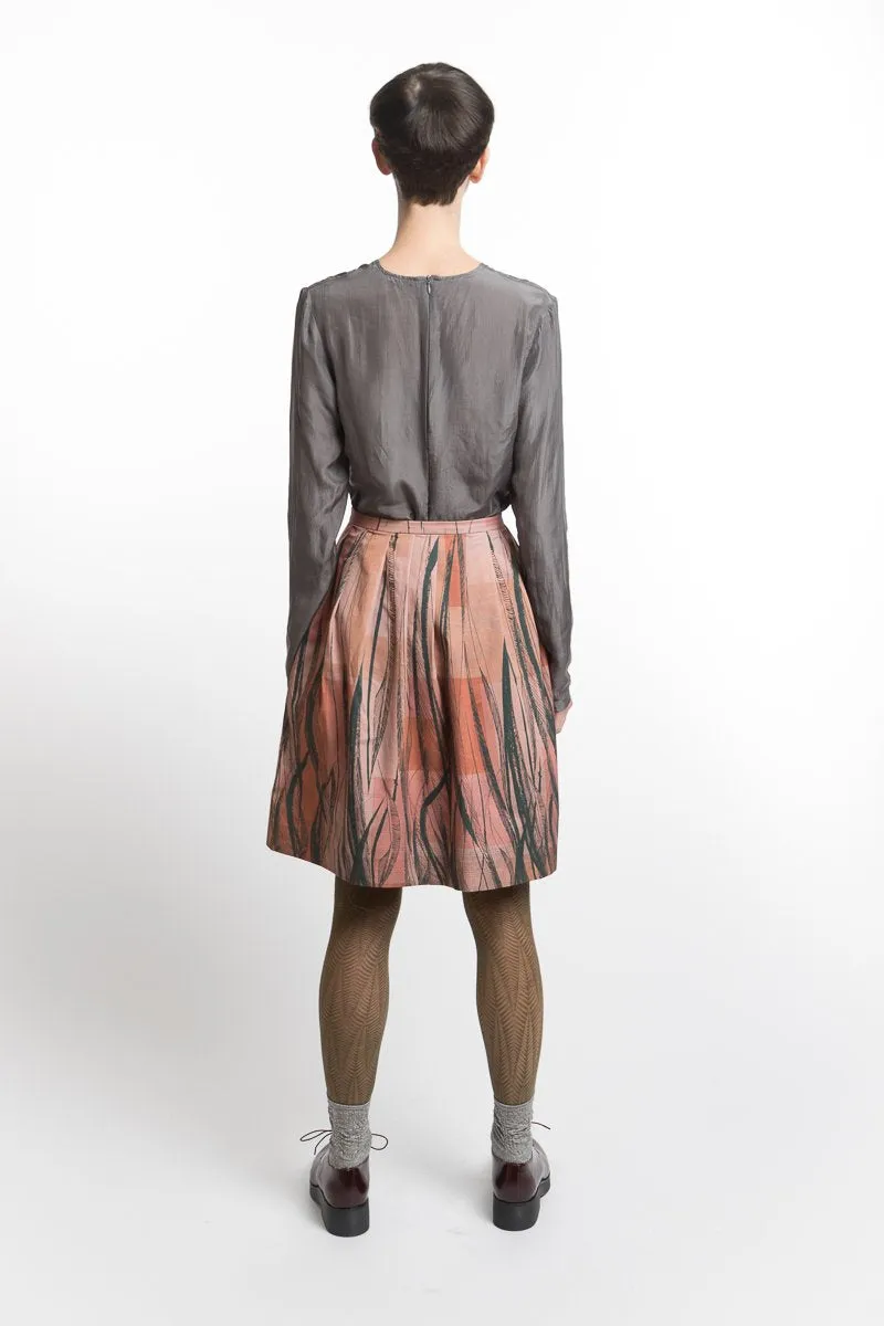 Pleated Skirt Feather Print