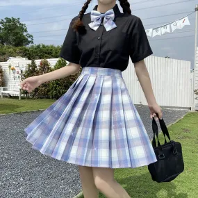 [Plus size] JK glittering baby blue uniform pleated skirt