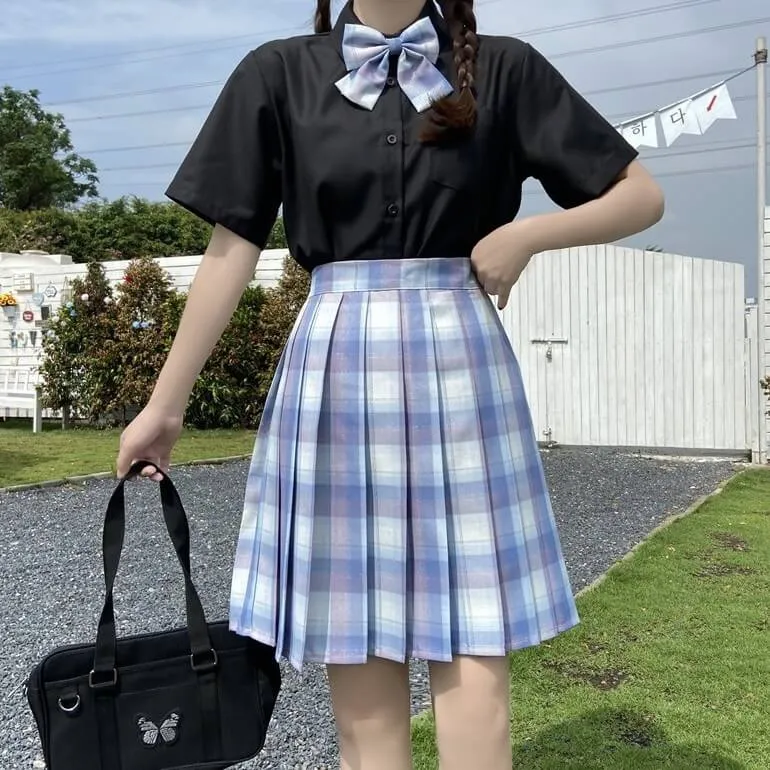 [Plus size] JK glittering baby blue uniform pleated skirt