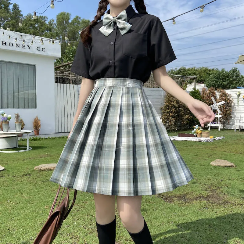 [Plus size] JK glittering baby blue uniform pleated skirt