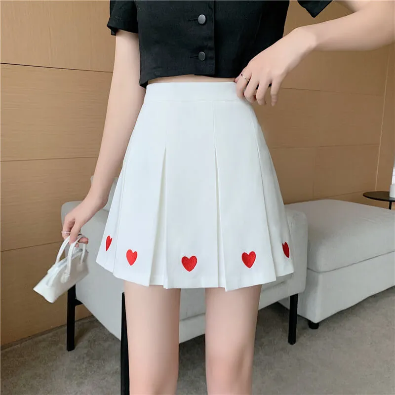 [Plus size] Kawaii aesthetic heart embroidery A-line pleated skirt