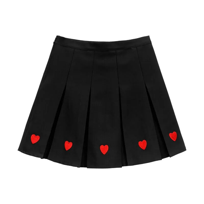 [Plus size] Kawaii aesthetic heart embroidery A-line pleated skirt