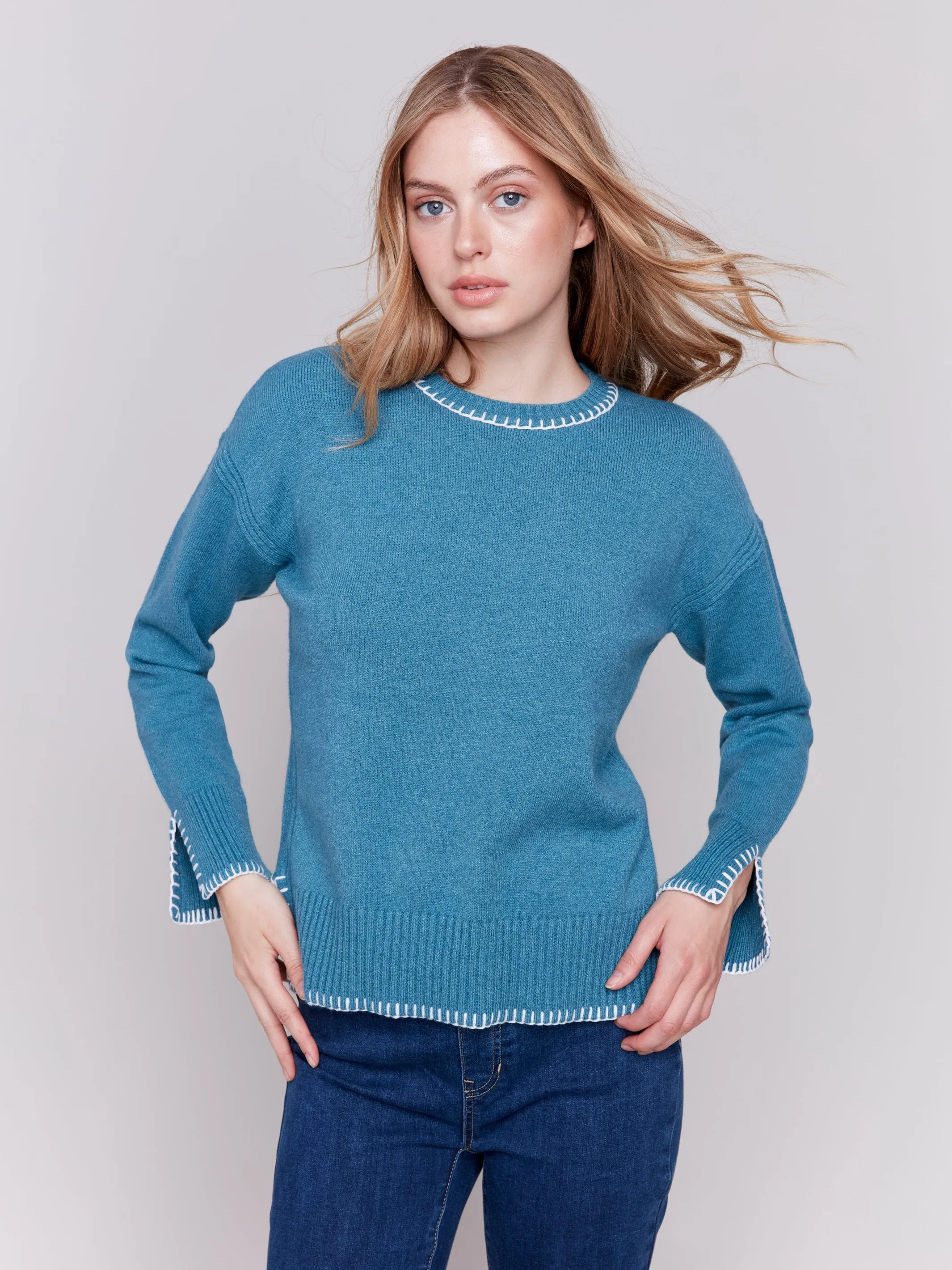 Plushy Crew Neck with Whipstitch Detail