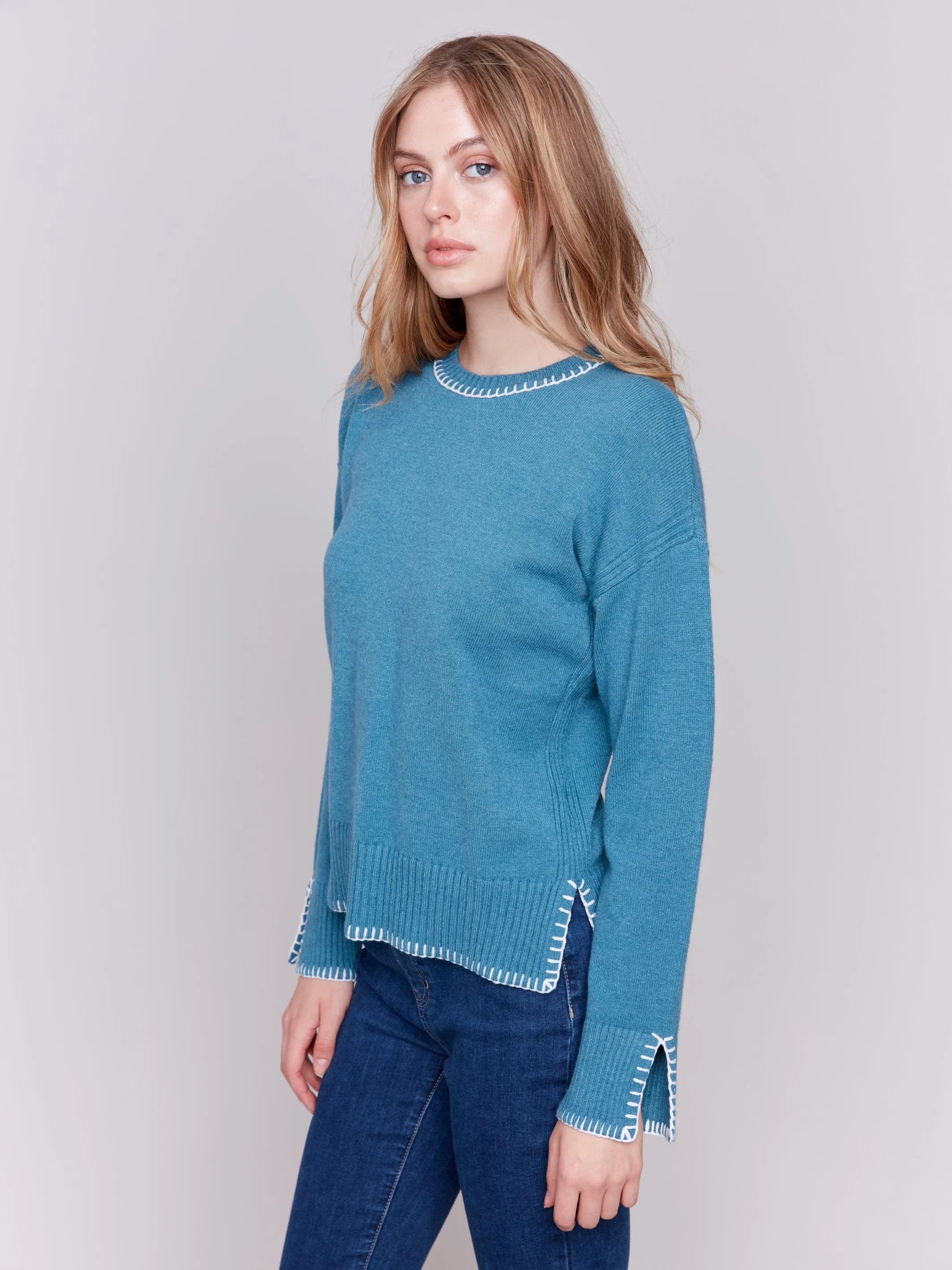 Plushy Crew Neck with Whipstitch Detail