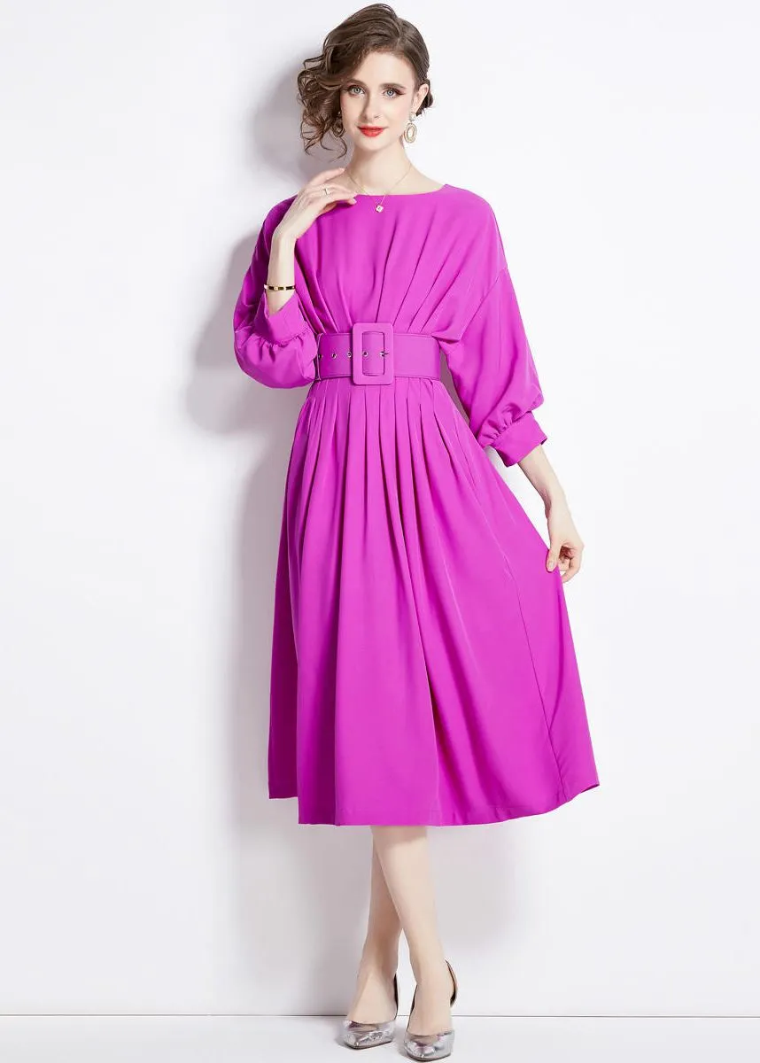 Puff Sleeve Belted Midi Dress