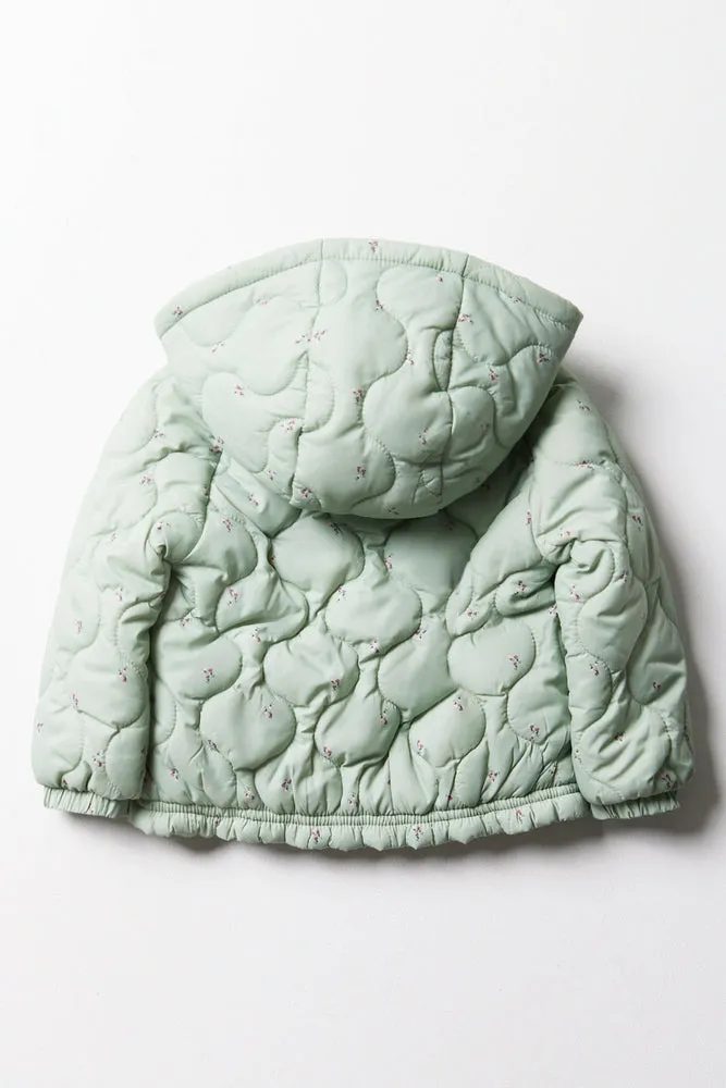 Quilted Hooded Jacket Green