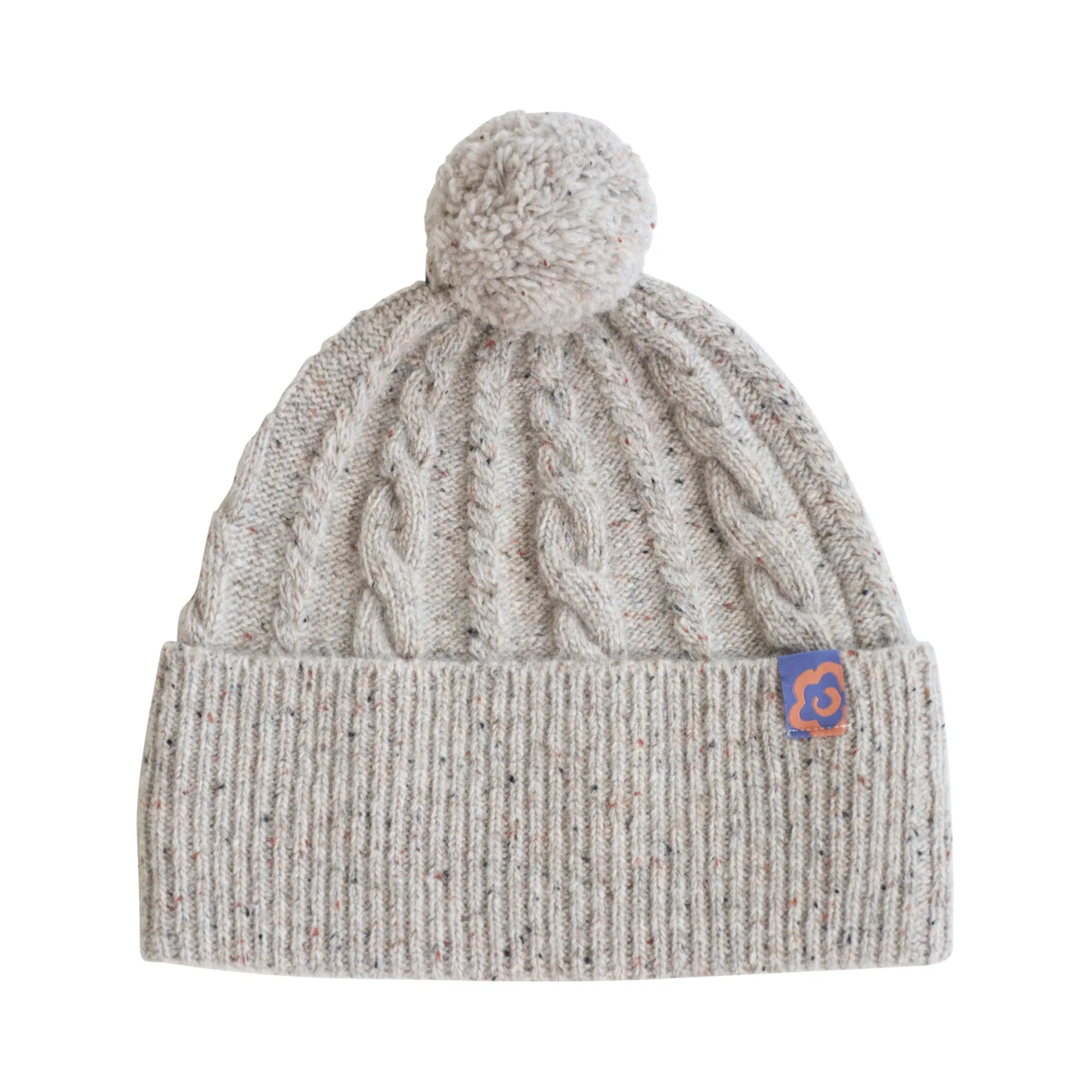 "Pom Pom" Cable Knit Wool Beanie - Silver Grey