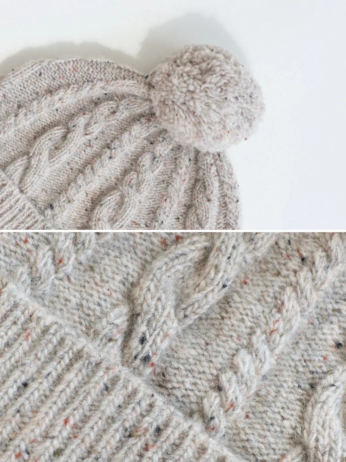 "Pom Pom" Cable Knit Wool Beanie - Silver Grey