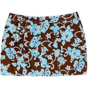 "Pure Hibiscus" Hipster Board Skirt (Brown Blue)