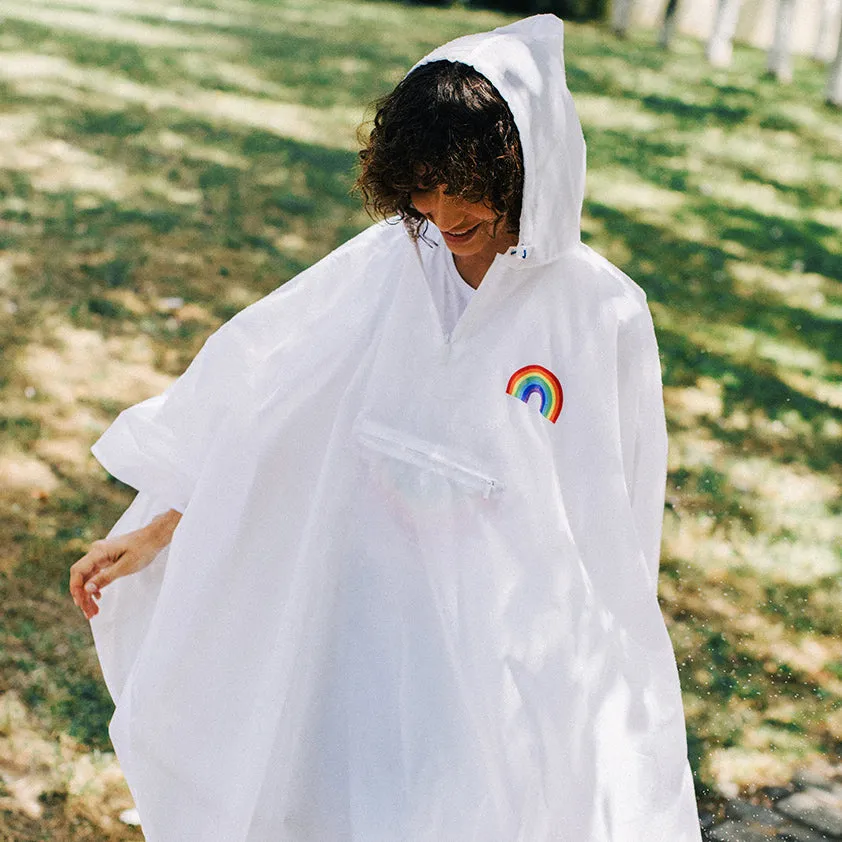 Rain Poncho Foldable Yolo Rainbow White