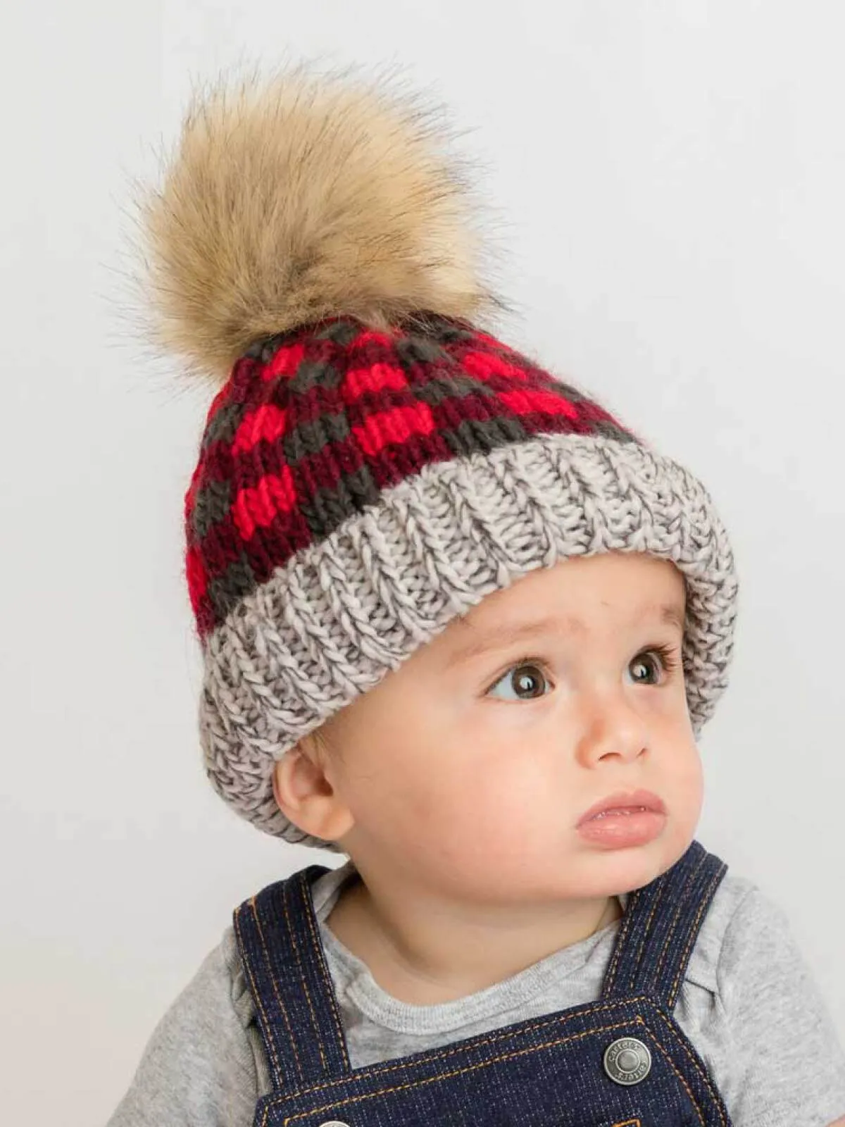 Red Buffalo Check Fur Pom Hat