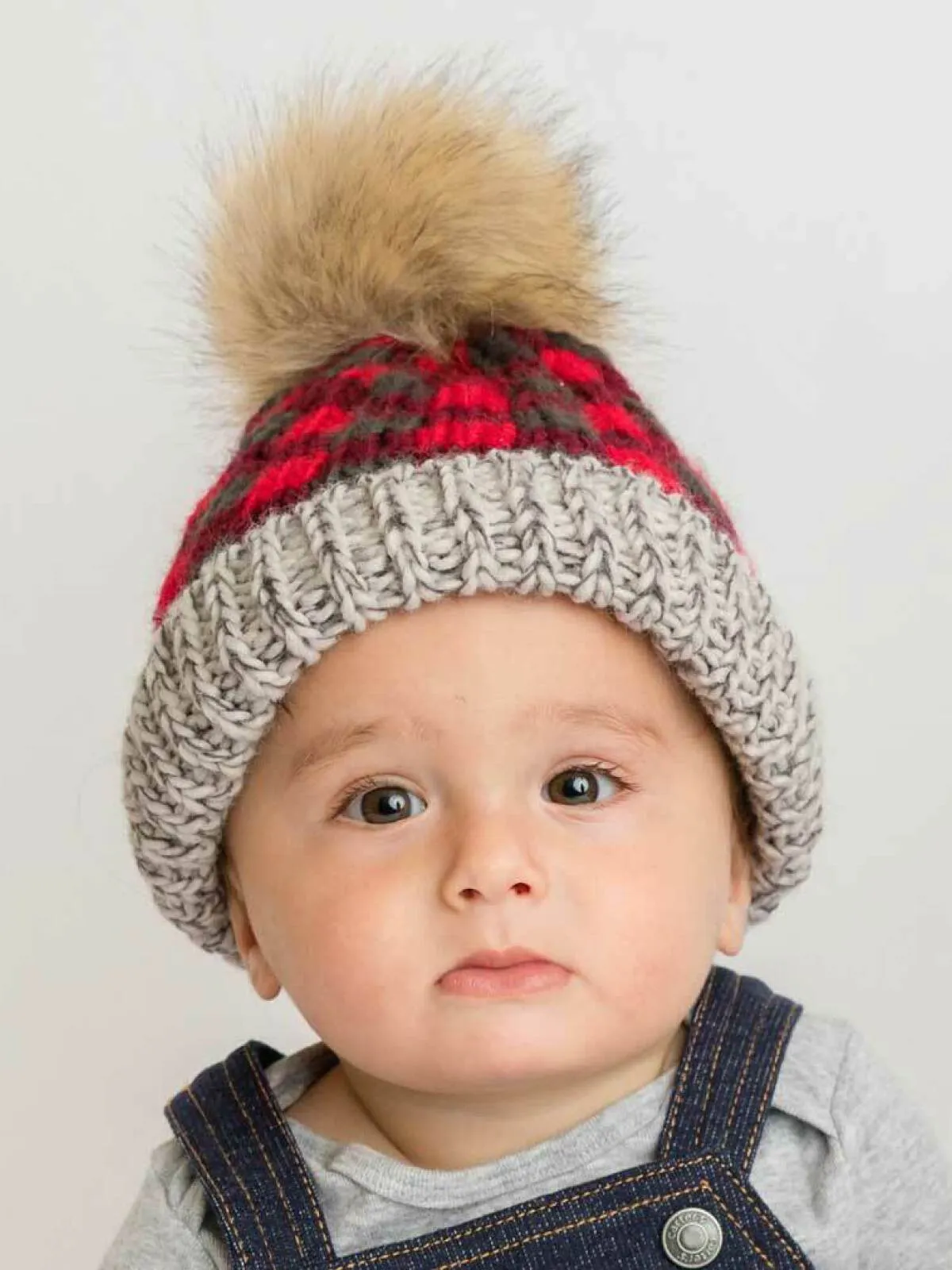 Red Buffalo Check Fur Pom Hat