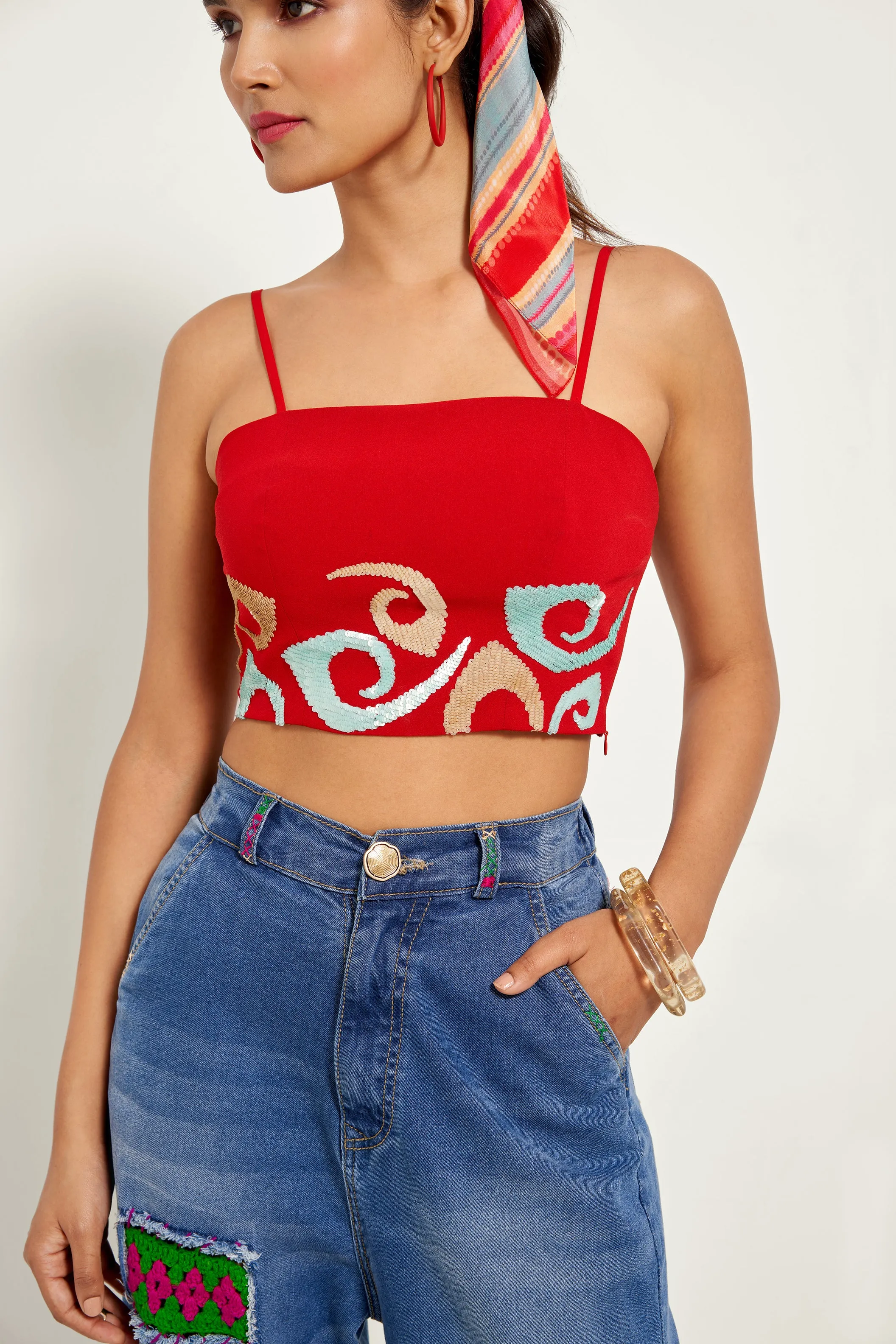 Red Embroidered Bustier