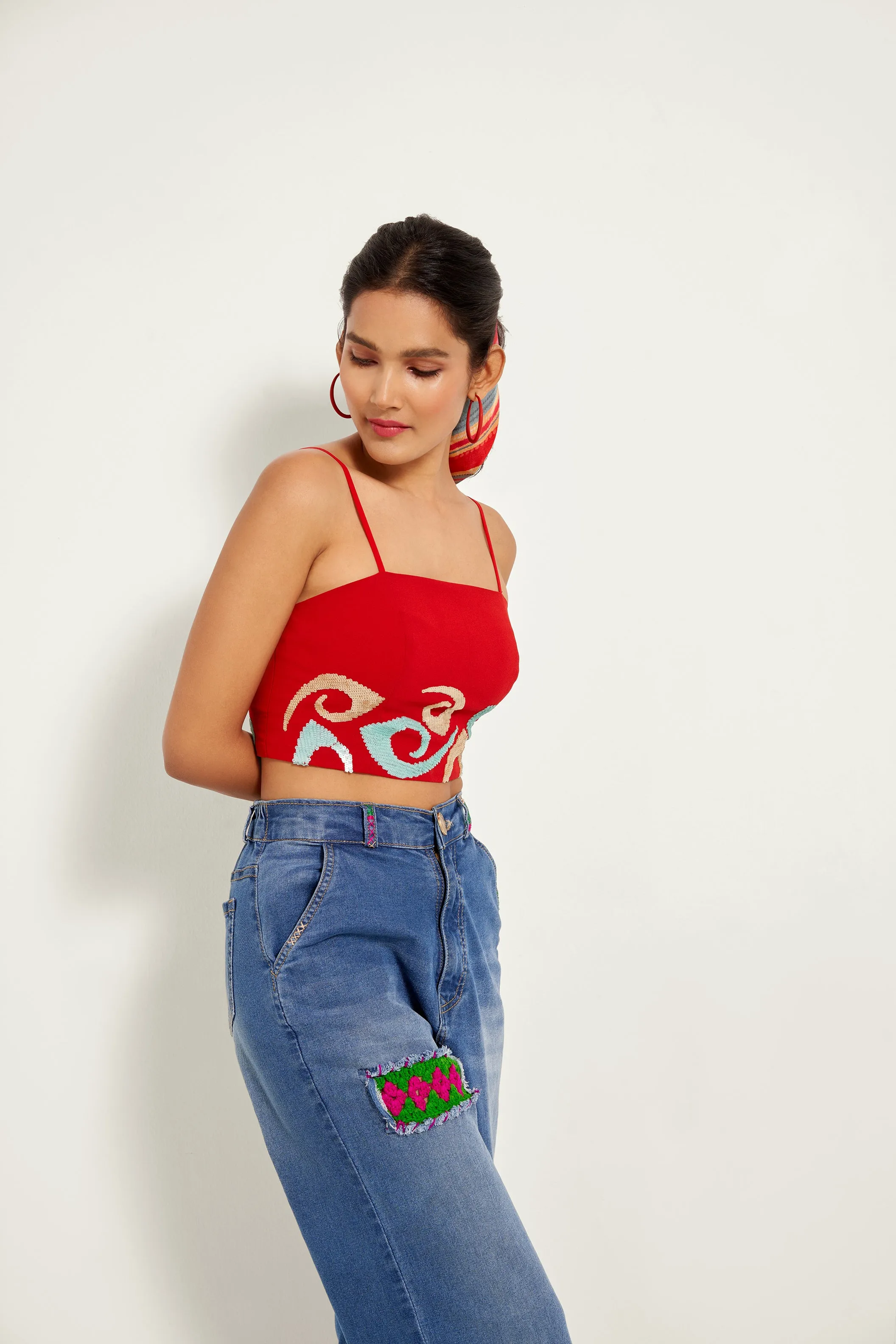 Red Embroidered Bustier