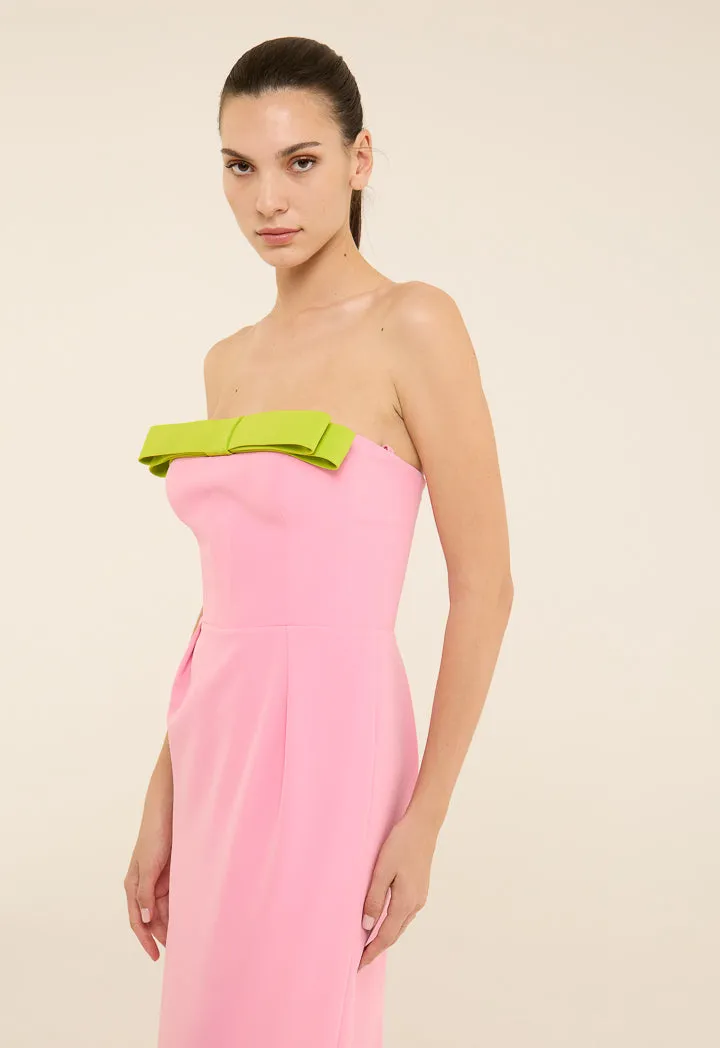 Riva Strapless Bow Embellished Gown Dress Multi Color