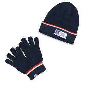 Russel Athletic - Men's Acrylic 2 Piece Cuff Beanie & Glove Set (RARU0EBMP2LC1WN 41NVY)