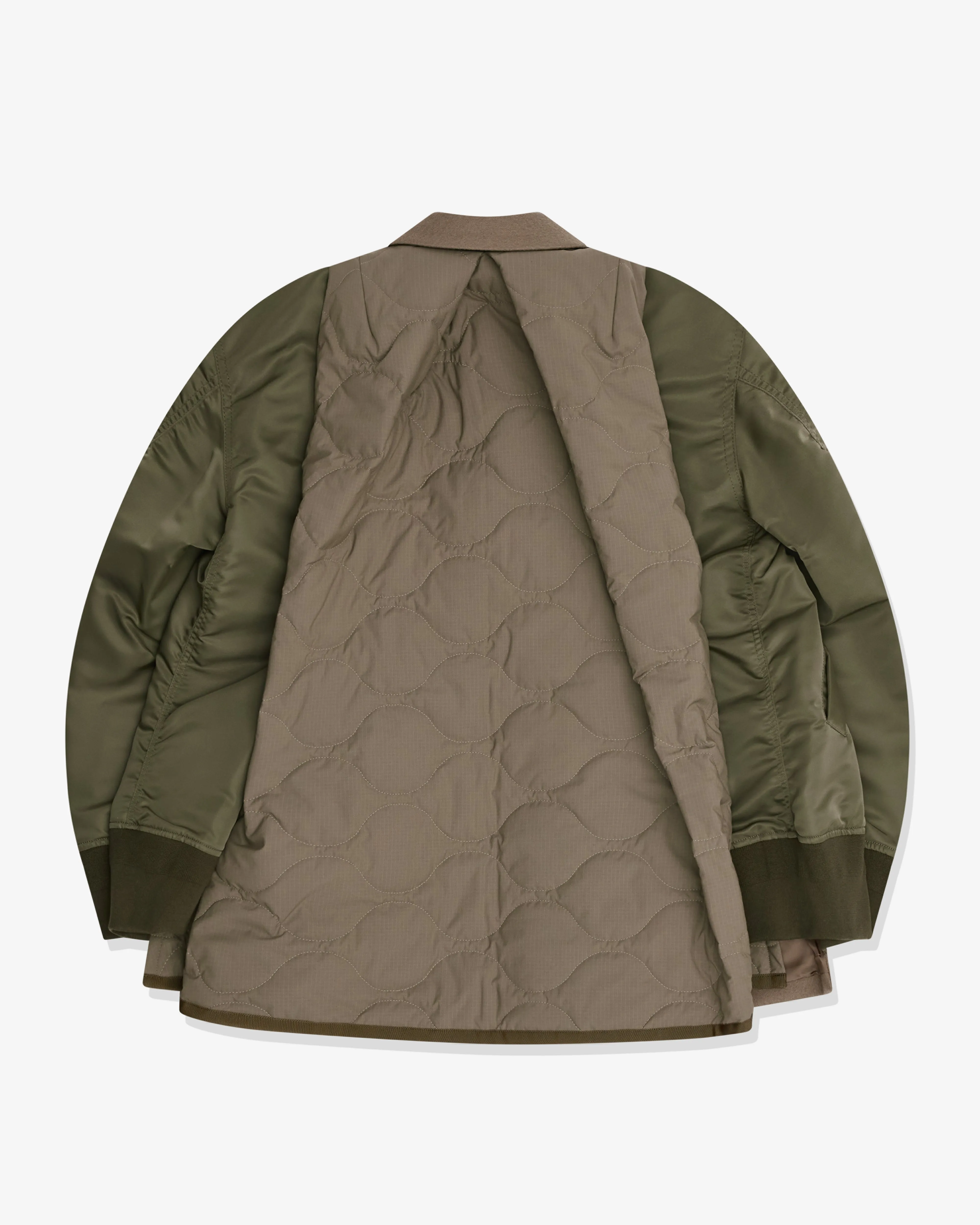 Sacai - Women's Wool Melton X Nylon Twill Quilted Jacket - (Beige/Green)