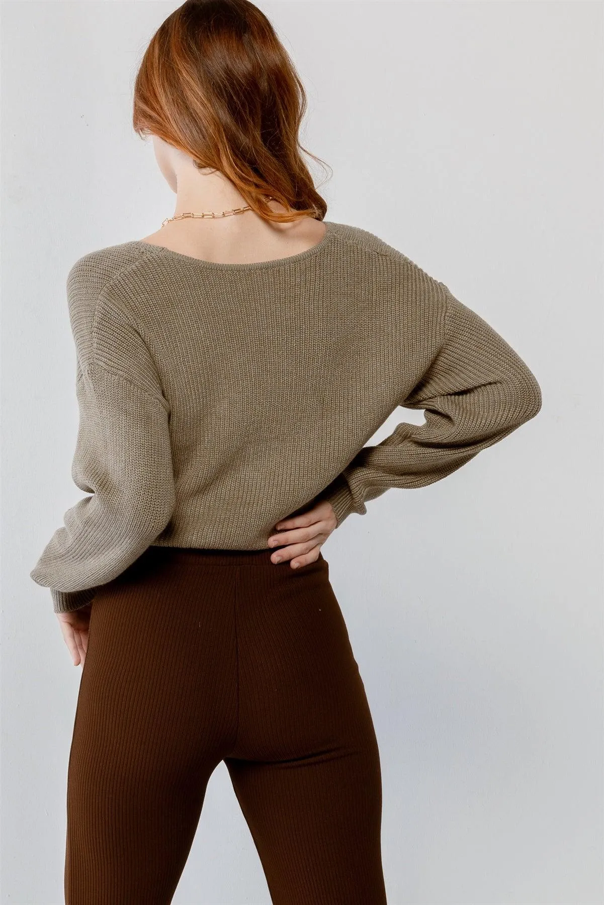 Sage Knit Twisted Detail Long Sleeve Crop Sweater /3-2-1