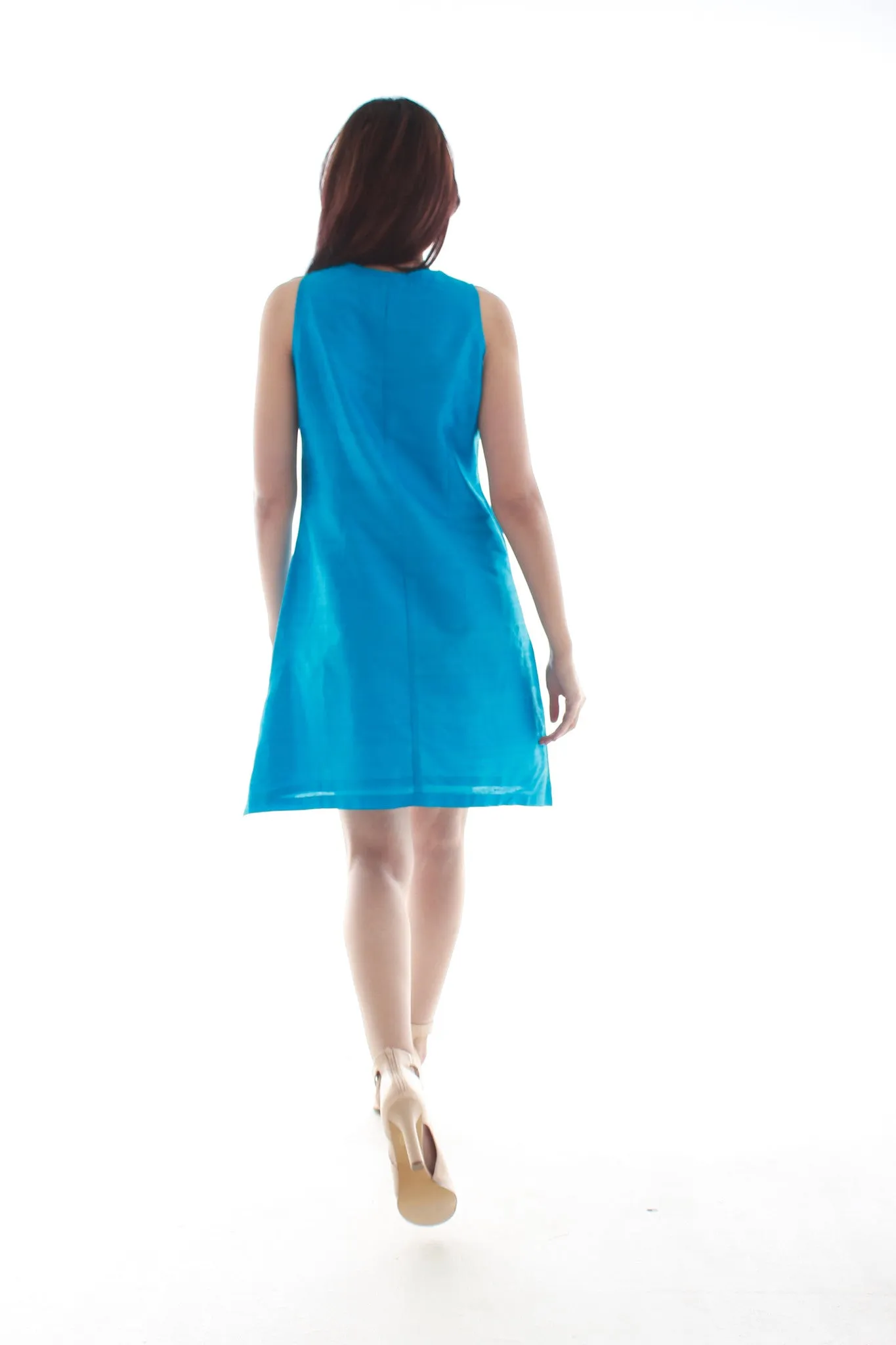 Serena Raw Silk Dress (Turquoise Blue)