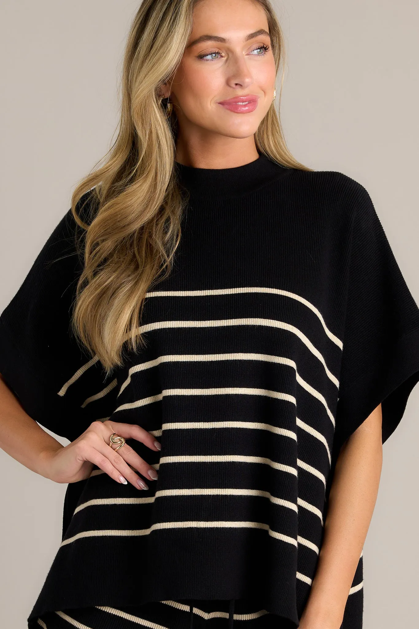 Serene Knit Black Stripe Poncho Sweater Top