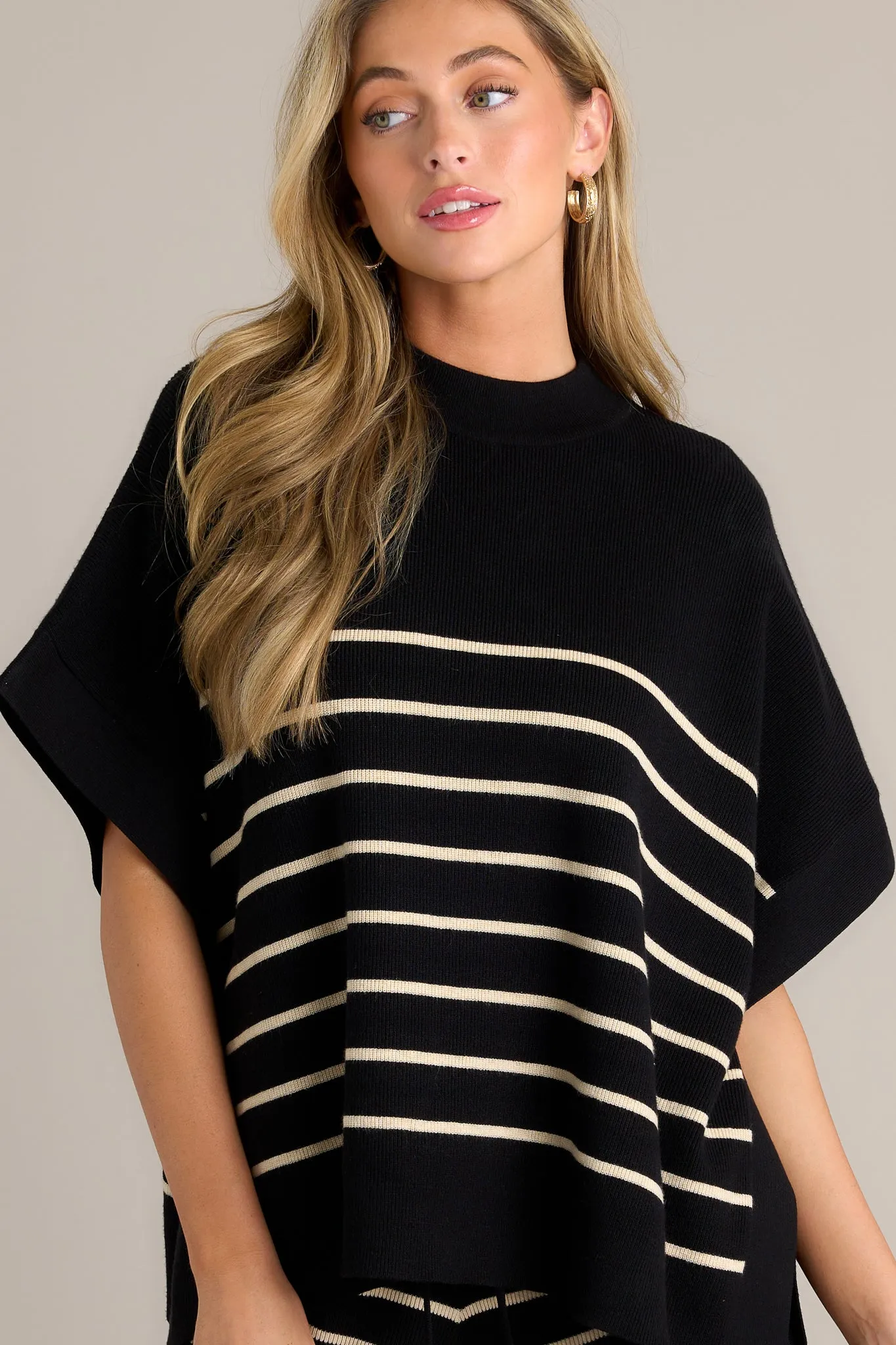 Serene Knit Black Stripe Poncho Sweater Top