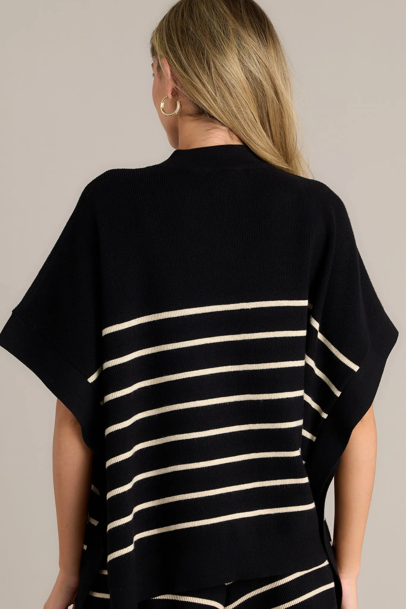 Serene Knit Black Stripe Poncho Sweater Top