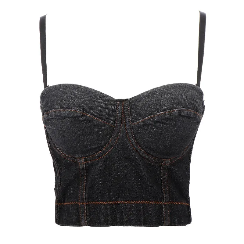 Sexy Denim Blue Corset Party Corset Vest Black Bra