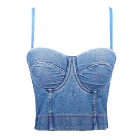 Sexy Denim Blue Corset Party Corset Vest Black Bra