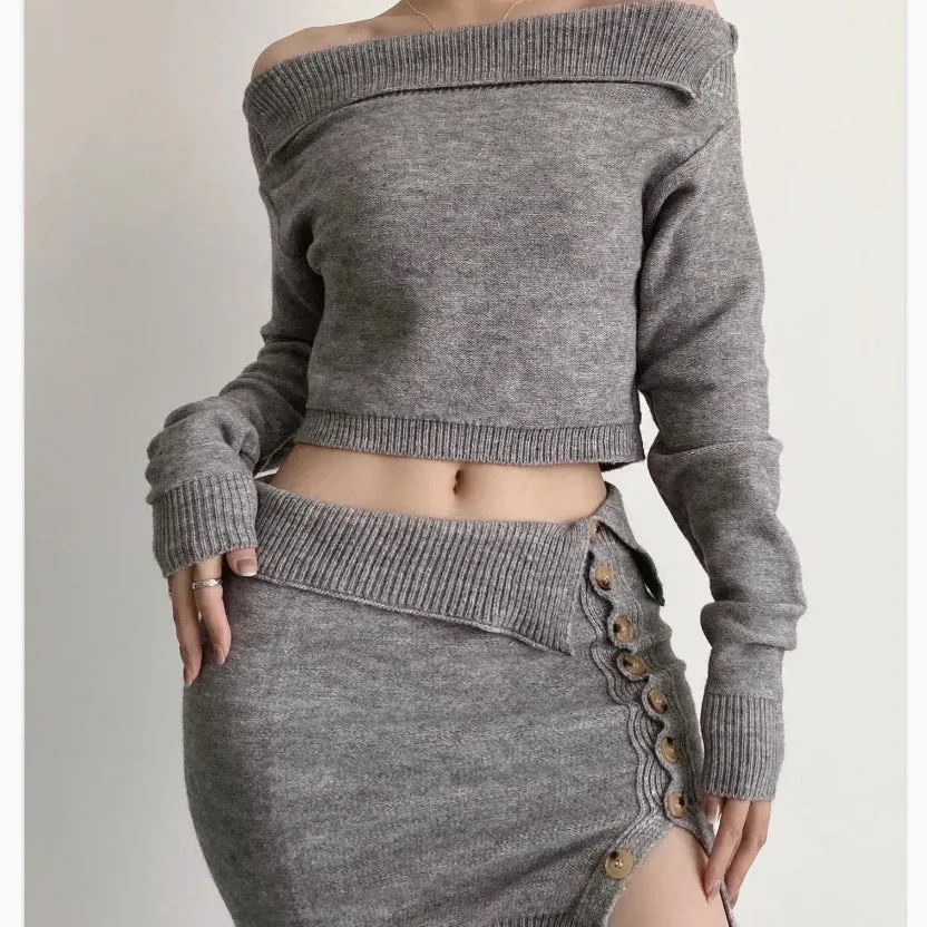 Sexy Off-Shoulder Knitted High-Waist Suit